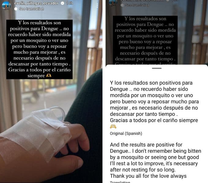 evelin villegas' instagram story slides explaining her health scare