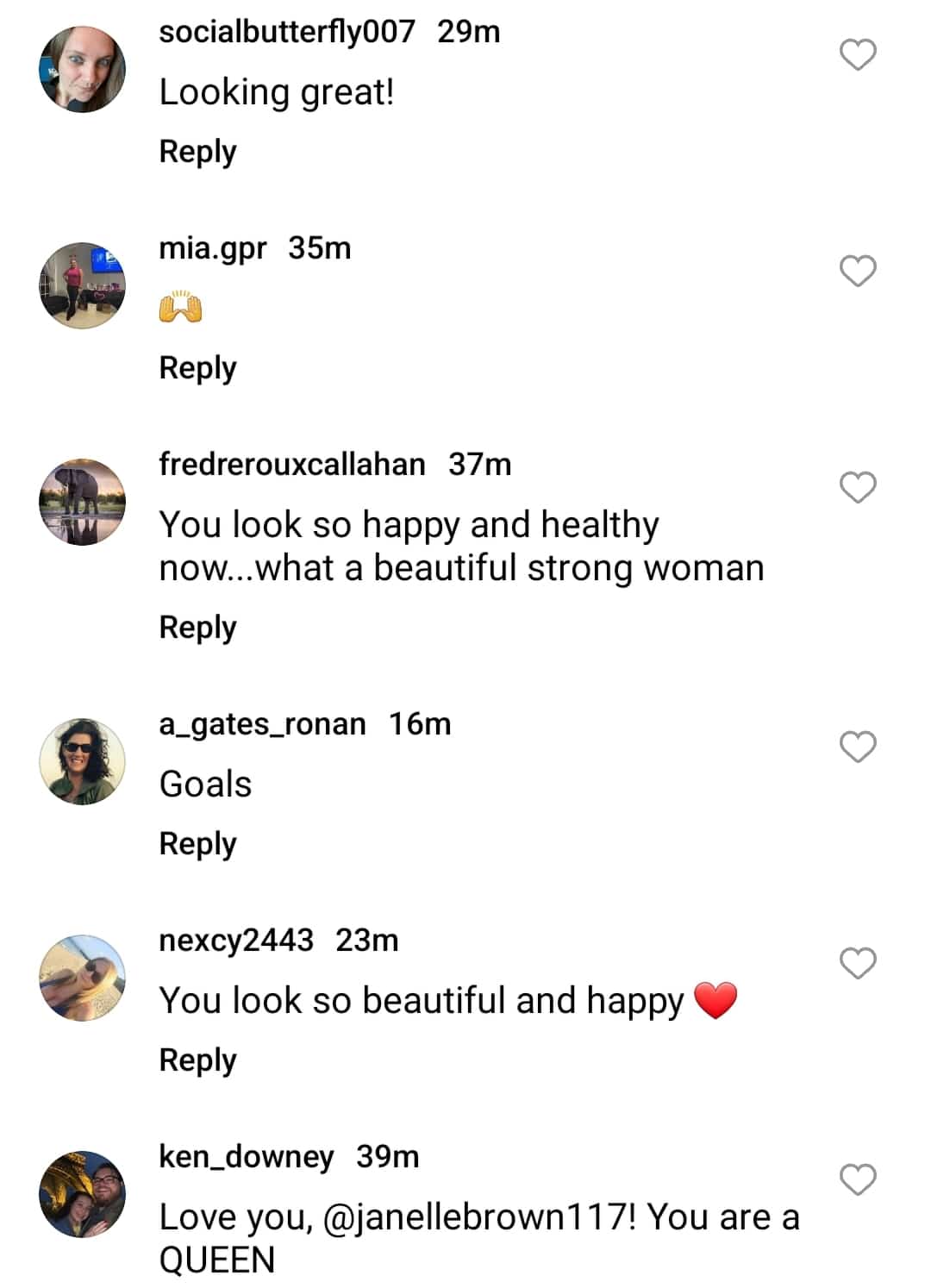 janelle brown's fans comment on her instagram post