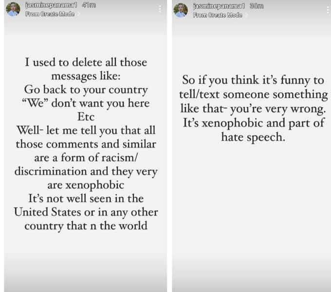 jasmine pineda calls out a troll in her instagram story