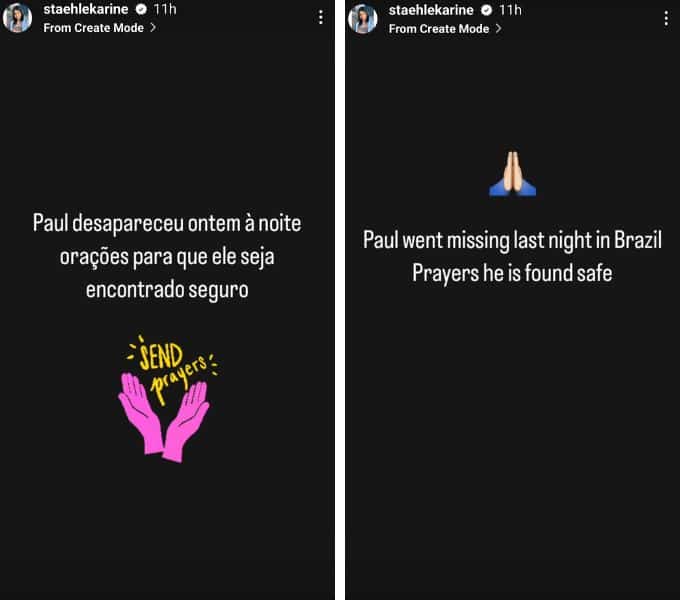 karine staehle's instagram story posts about paul going missing