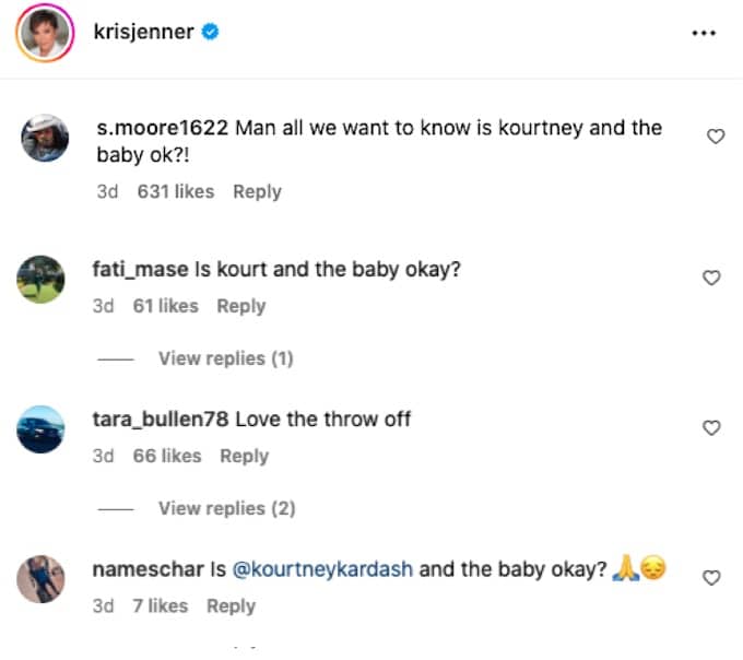 kris jenner ig post gets comments about kourtney