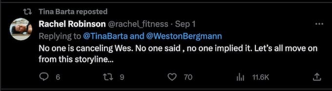 rachel robinson tweets that no one said to cancel wes