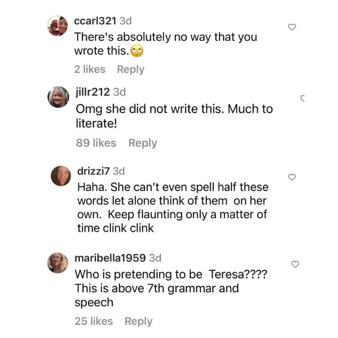 Critics call out Teresa Giudice on Instagram