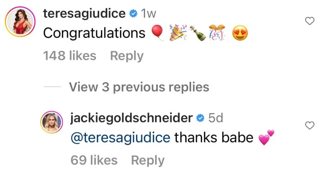 Teresa Giudice posts a comment for Jackie Goldschneider 