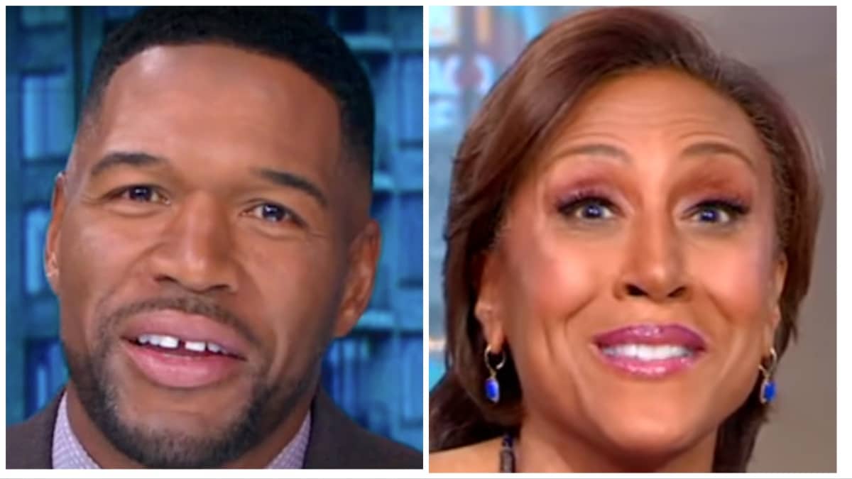 michael strahan and robin roberts face shots from abc good morning america