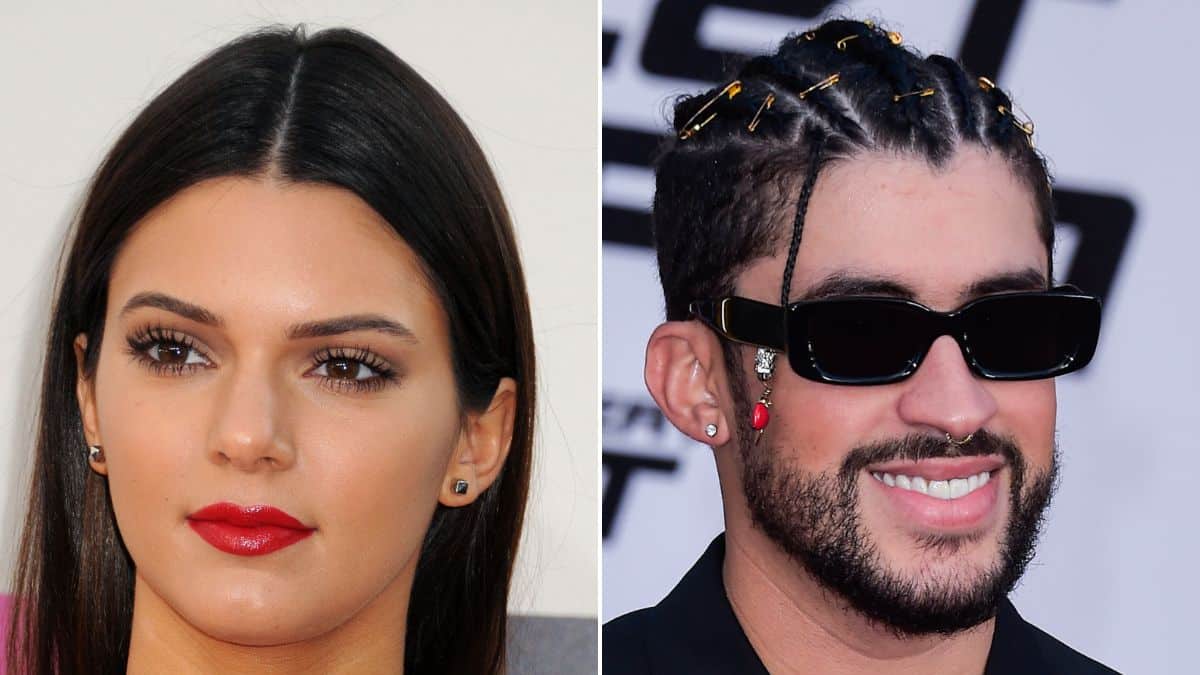 Kendall Jenner at the American Music Awards in 2013, and Bad Bunny at the Regency Village Theatre in 2022