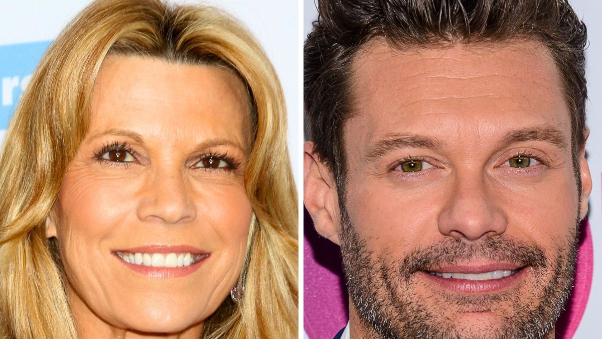 vanna white and ryan seacrest pose on the red carpet
