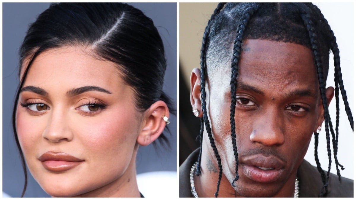 kylie jenner and travis scott face shots from 2022 Billboard Music Awards Red Carpet and Once Upon a Time In Hollywood premiere