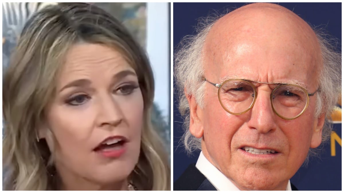 savannah guthrie and larry david face shots from nbc today and 70th Primetime Emmy Awards