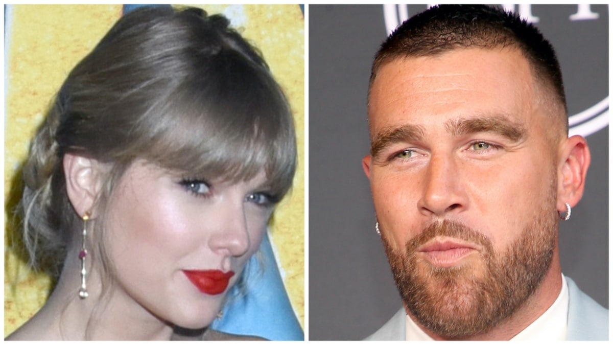 taylor swift and travis kelce face shots from CATS premiere and 2022 ESPYs