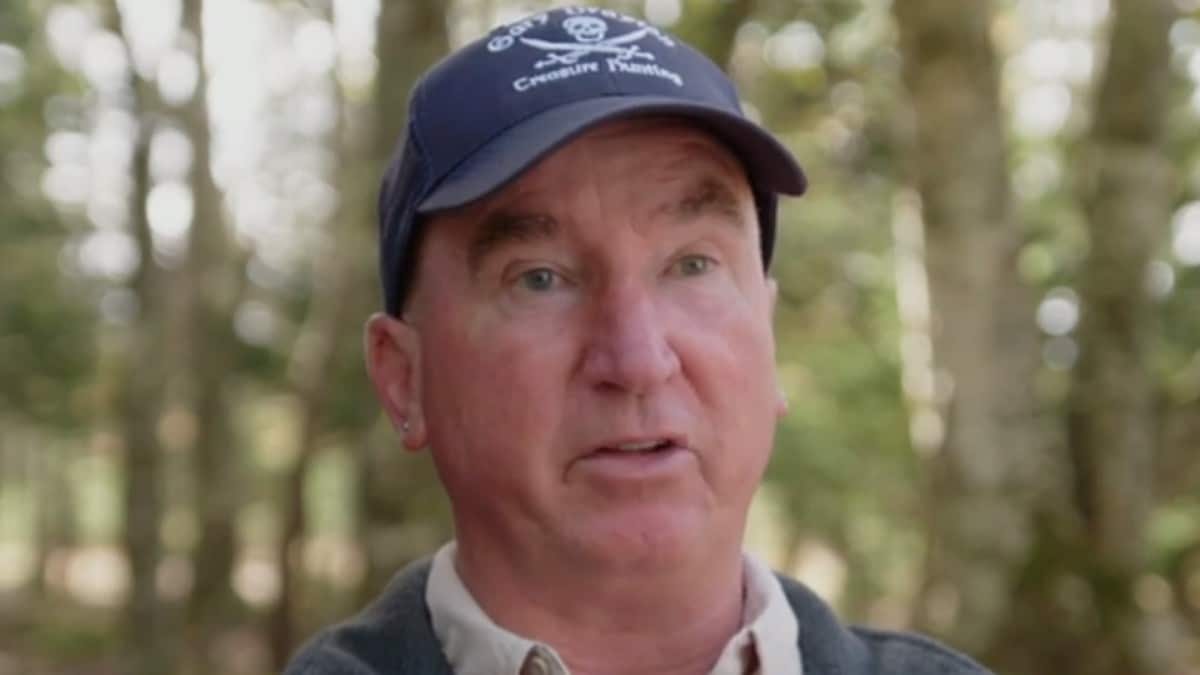 Gary Drayton gives a to camera interview on Oak Island