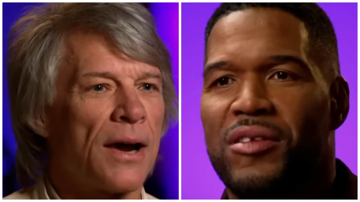 jon bon jovi and michael strahan face shots from abc news interview