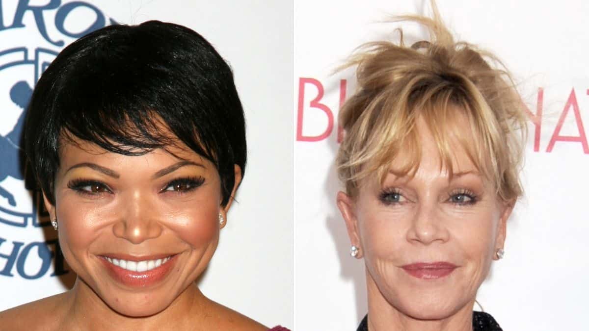 Melanie Griffith a movie premiere, 2013; Tisha Campbell Martin at the Beverly Hilton Hotel, 2008