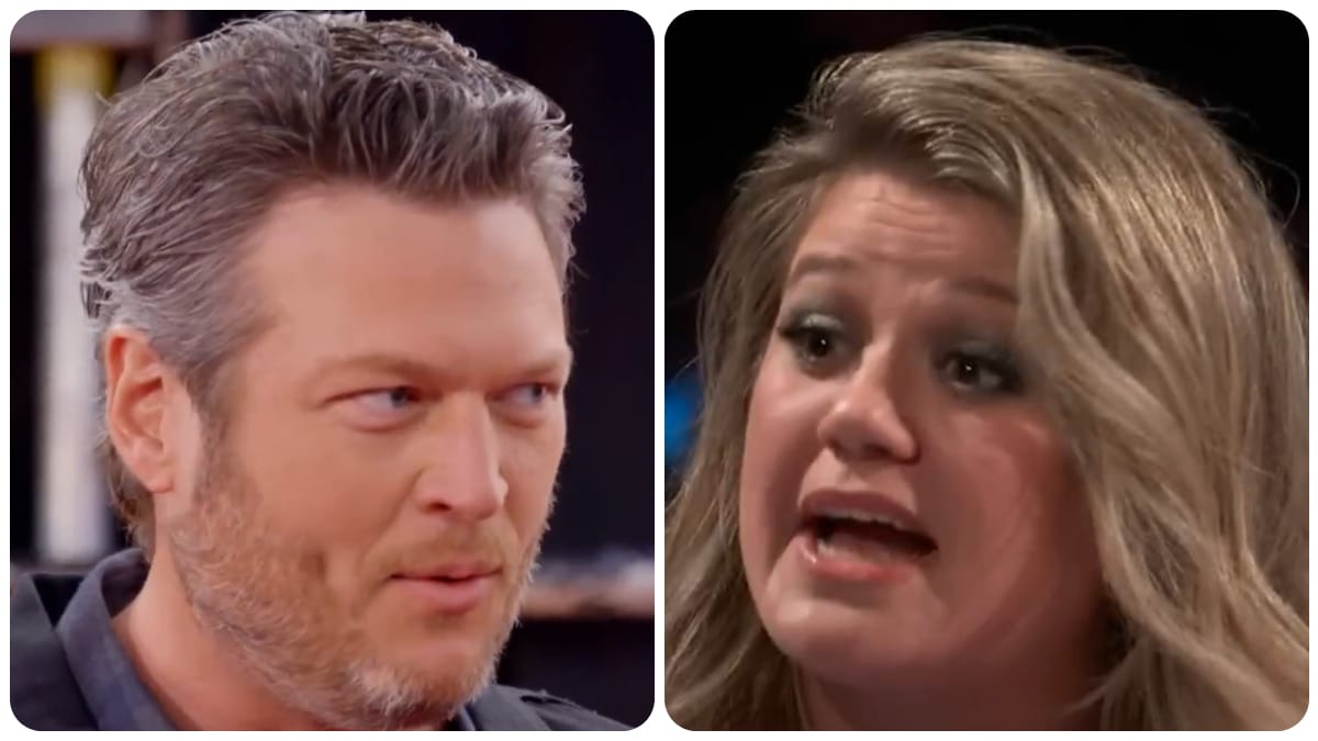 Blake Shelton and Kelly Clarkson on The Voice.